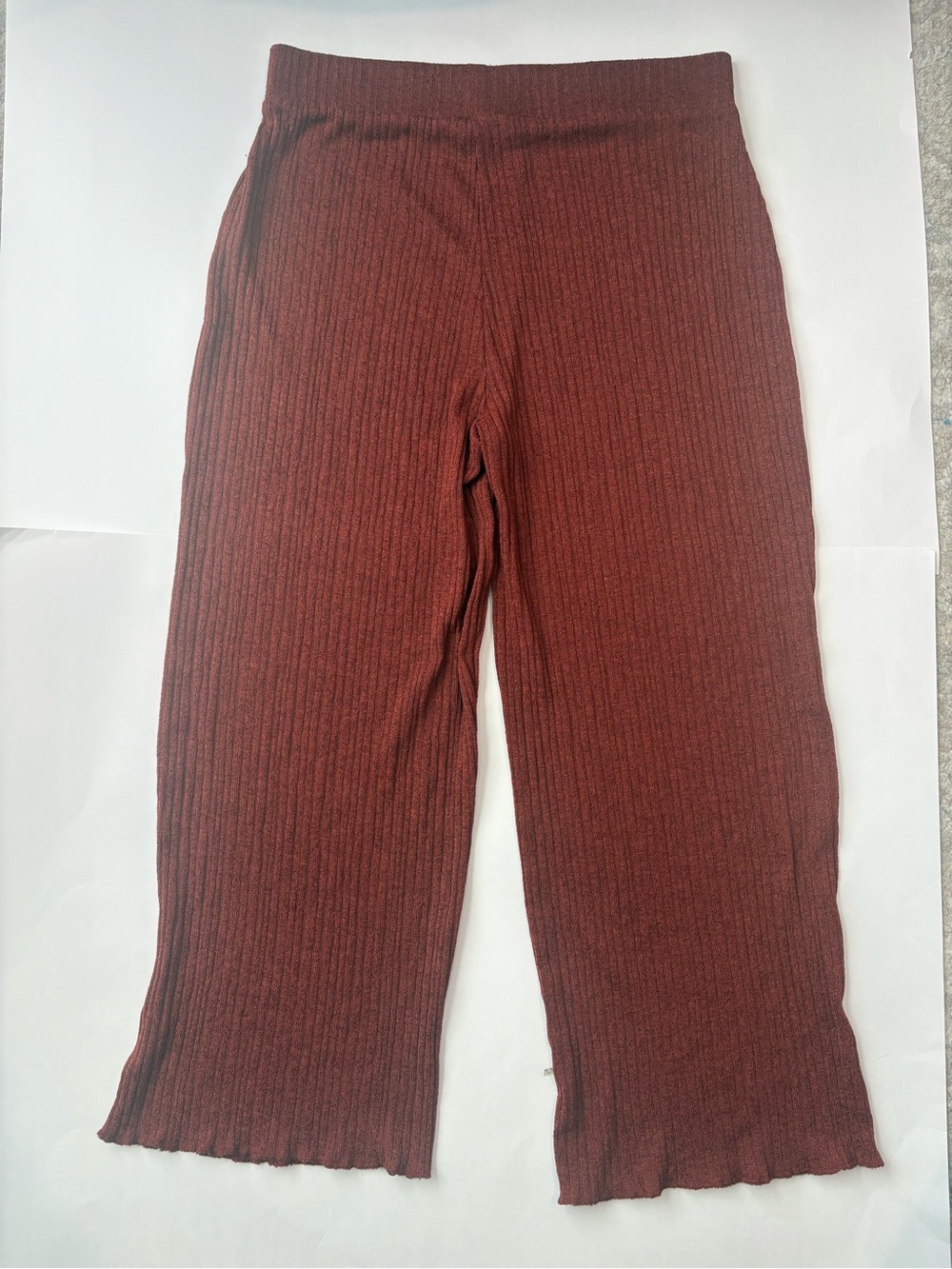 Zara Ribbed Wide-Leg Pants - Rust Brown